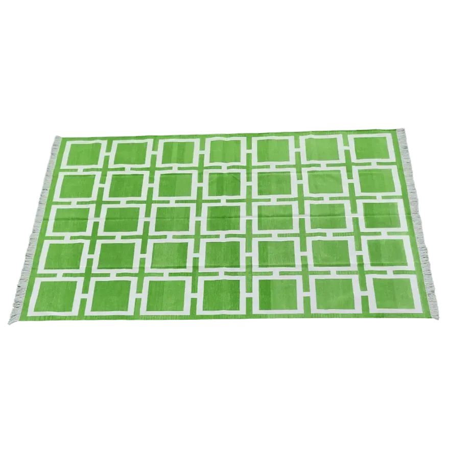 Vegetable Dyed Indian Dhurrie Cotton Rug - Green Medina Square