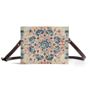 Vintage Blue & Coral Mandala Bible Cover Purse – Flower/Snowflake Design Vegan Leather Cross Body Bag
