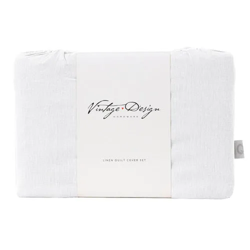 Vintage Design White French Linen Quilt Cover Set