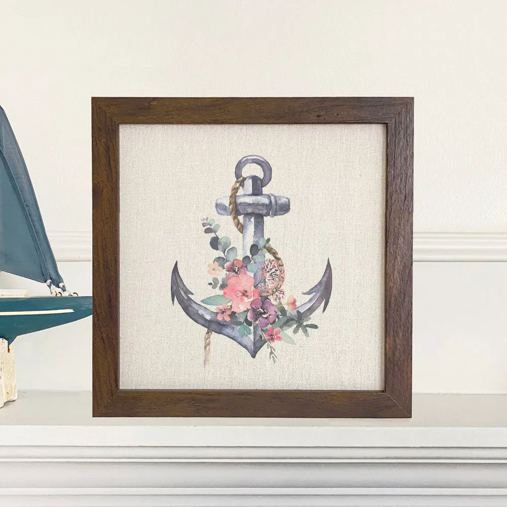 Watercolor Floral Anchor - Framed Sign
