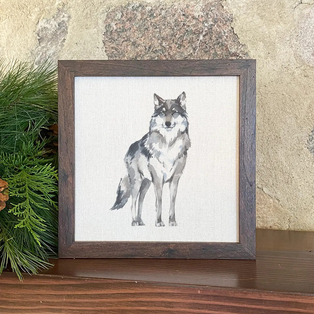 Watercolor Standing Wolf - Framed Sign