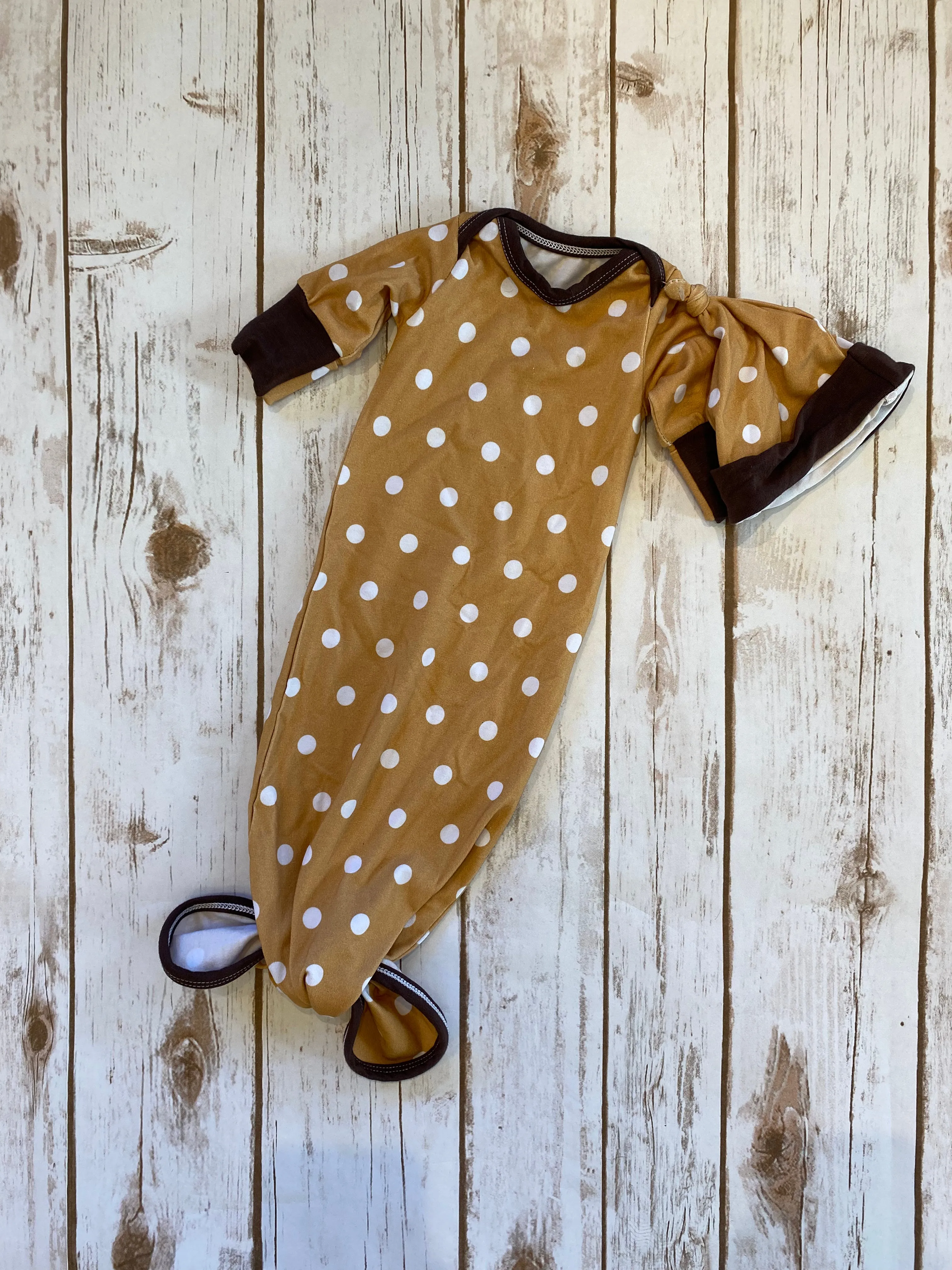 WCC - Knotted Gown with Hat - Polka Dot Mustard