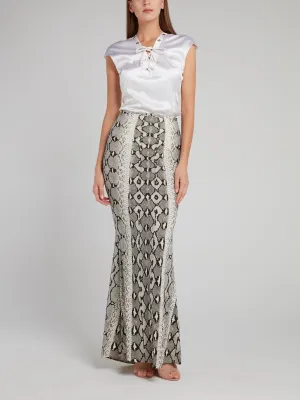 White Silk Satin Lace Up Top