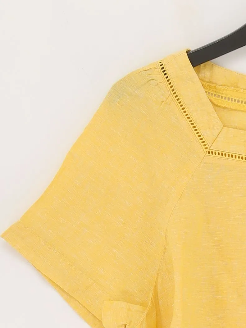 White Stuff Women's T-Shirt UK 16 Yellow 100% Linen