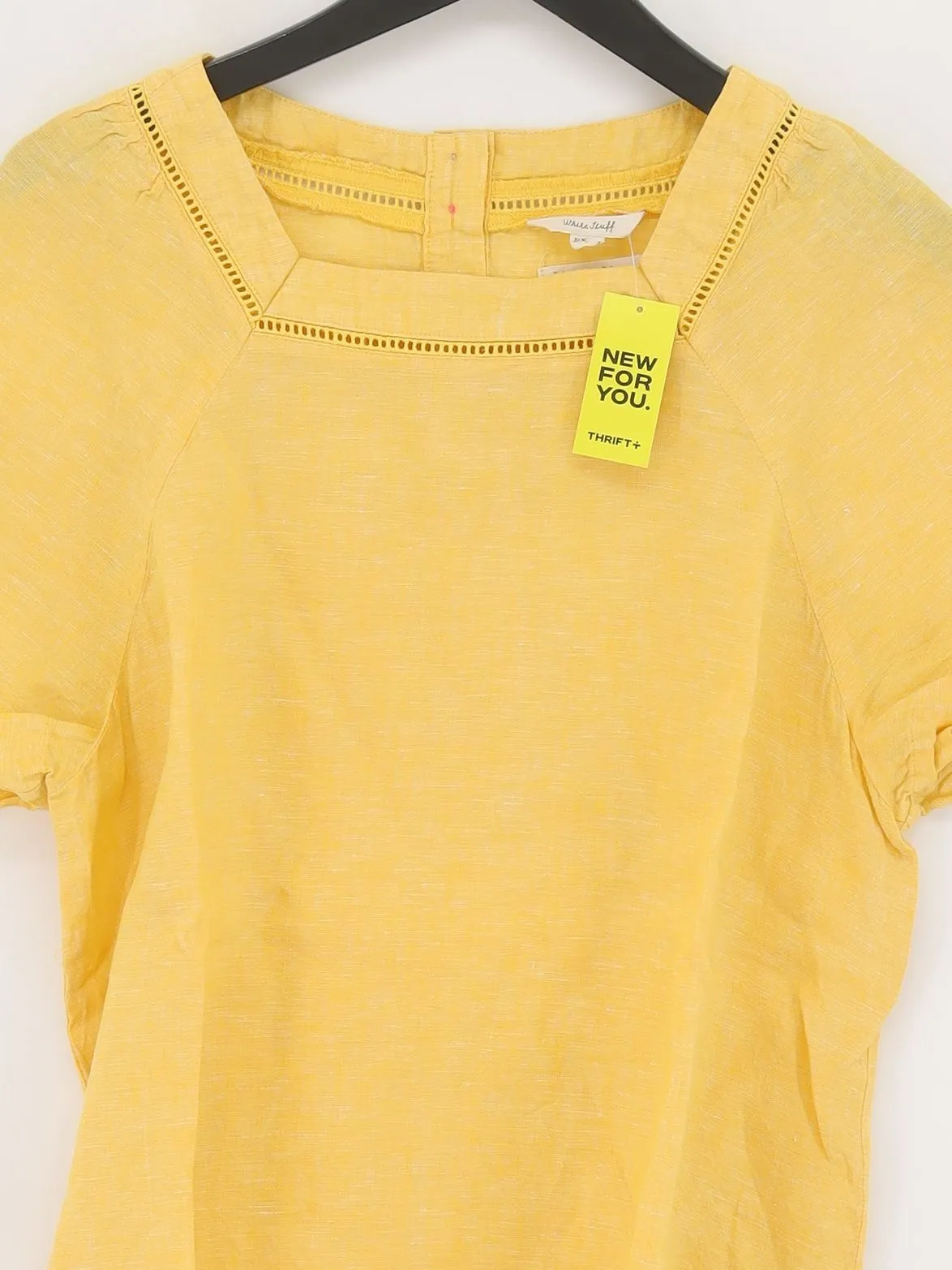 White Stuff Women's T-Shirt UK 16 Yellow 100% Linen