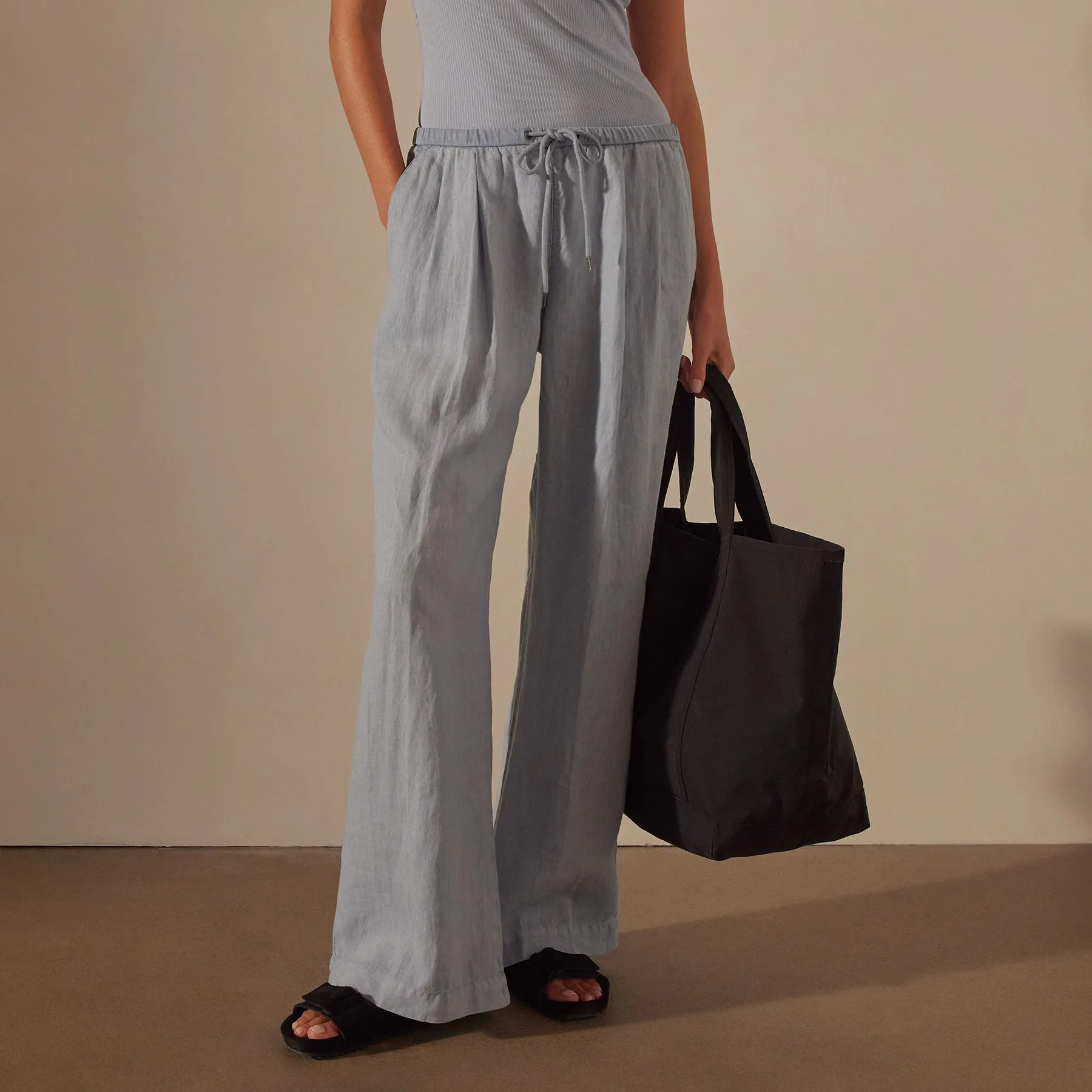 Wide Leg Relaxed Linen Pant - Open Sky Pigment
