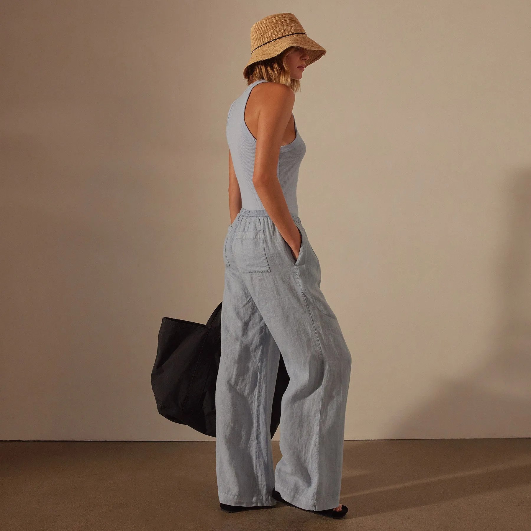 Wide Leg Relaxed Linen Pant - Open Sky Pigment