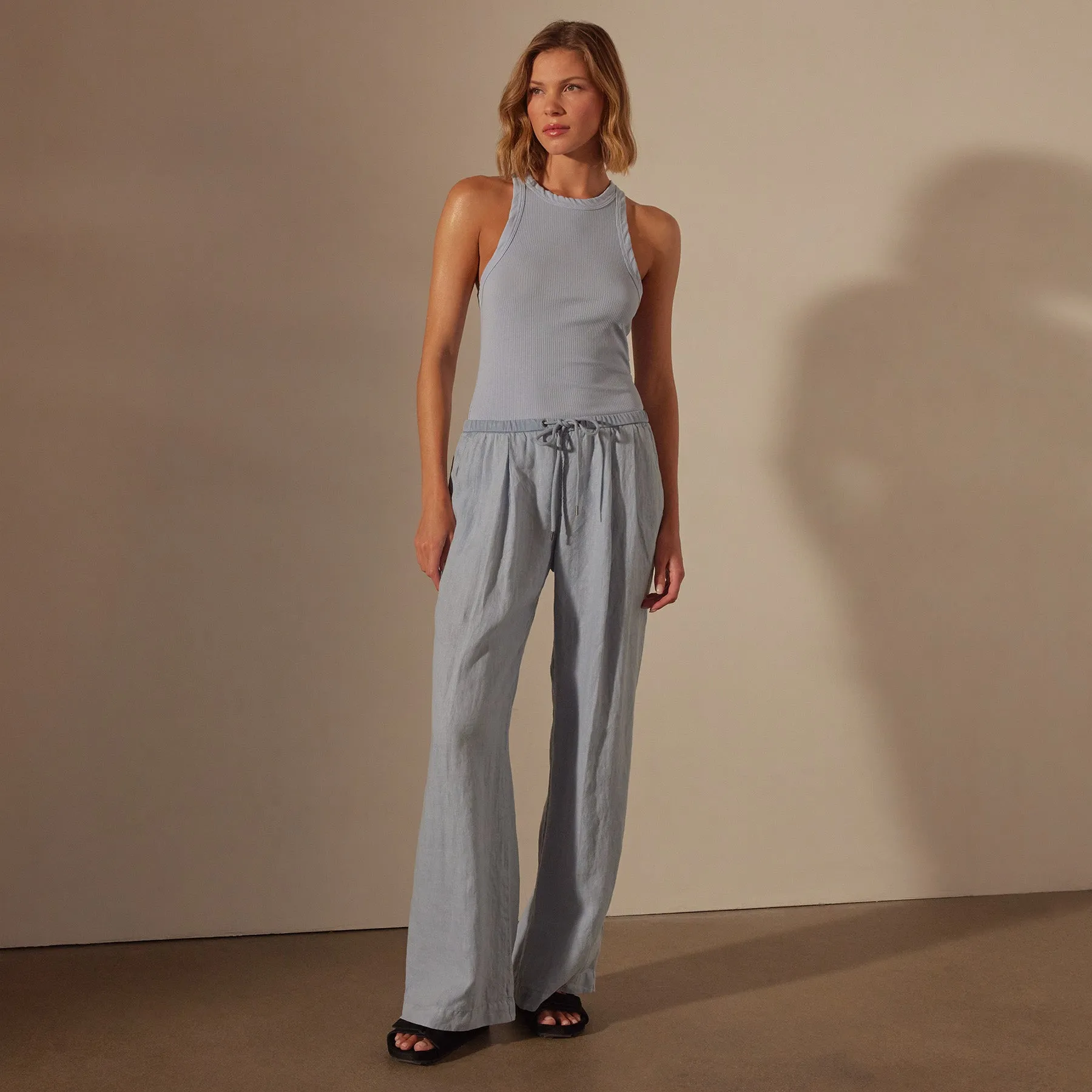 Wide Leg Relaxed Linen Pant - Open Sky Pigment