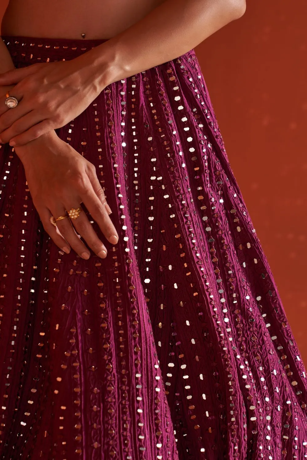 Wine Raw Silk Lehnga Set