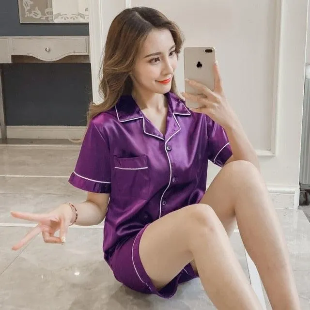 Womens Silk Satin Pajamas Pyjamas Set Sleepwear Pijama Pajamas Suit