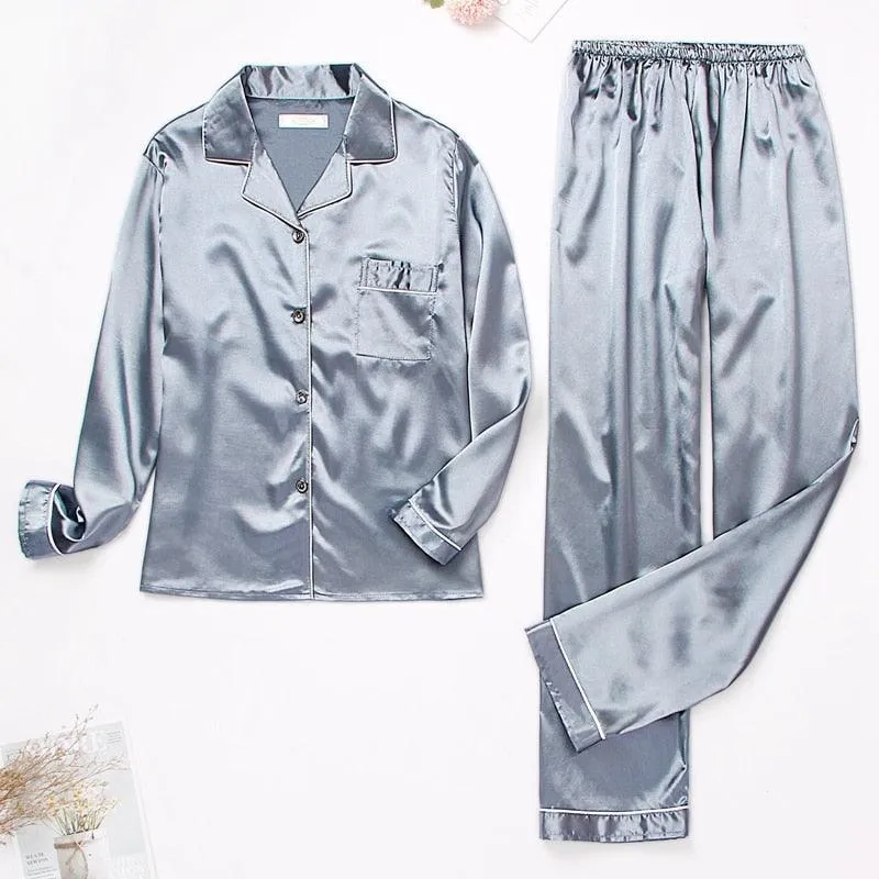 Womens Silk Satin Pajamas Pyjamas Set Sleepwear Pijama Pajamas Suit