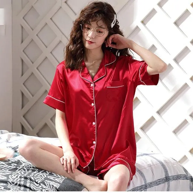 Womens Silk Satin Pajamas Pyjamas Set Sleepwear Pijama Pajamas Suit