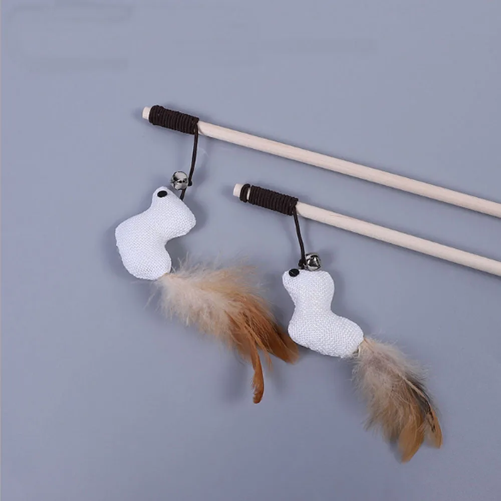 Wooden Pole Funny Cat Stick Toy Original Wood Handmade