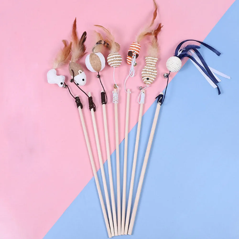 Wooden Pole Funny Cat Stick Toy Original Wood Handmade