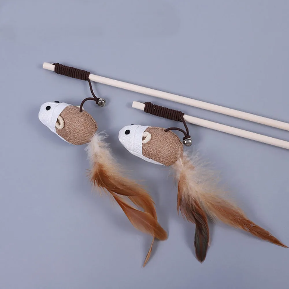 Wooden Pole Funny Cat Stick Toy Original Wood Handmade