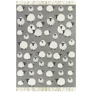 Wooly Kids Sheep Area Rug 5'3" X 7' Black Grey White Animal Novelty