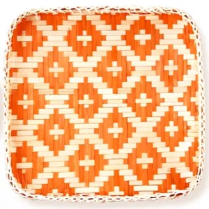 Woven Bamboo Basket - Square Orange