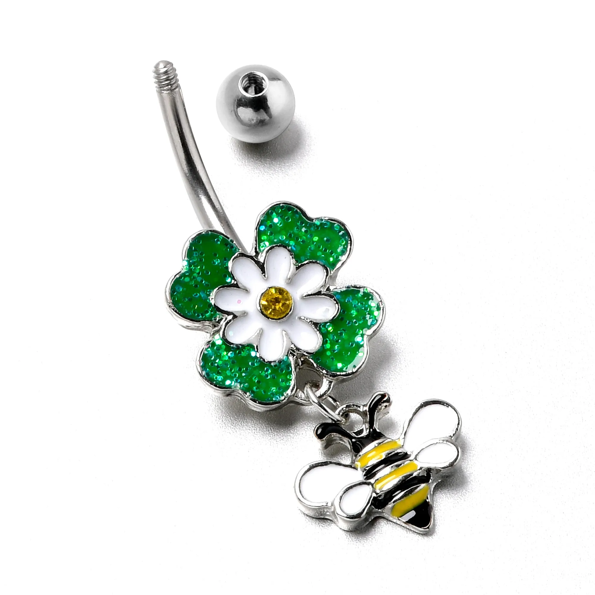 Yellow Gem Daisy Bee Glittery Dangle Belly Ring