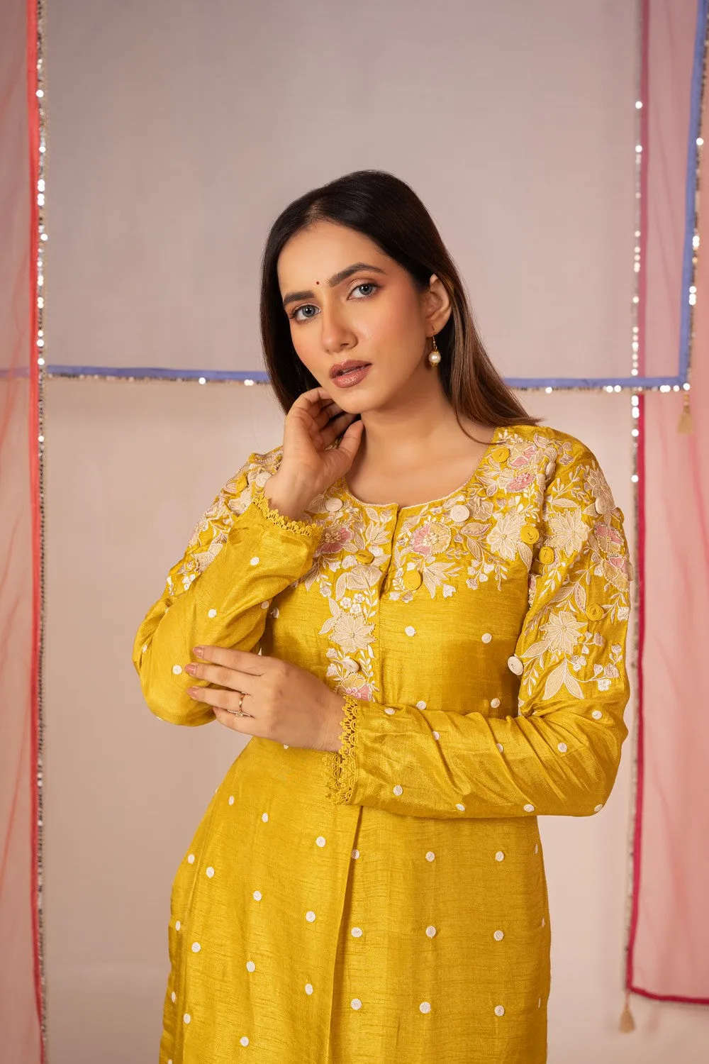 Yellow satin silk salwar suit