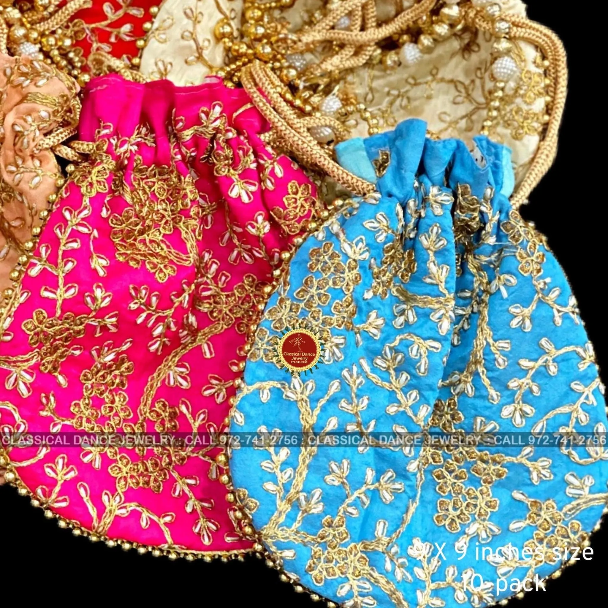 Zardosi Embroidered Pearl Beaded Indian Women Handmade Handbag Potli Bag | Pongal diwali Parties Events, Weddings | Classical Dance Jewelry