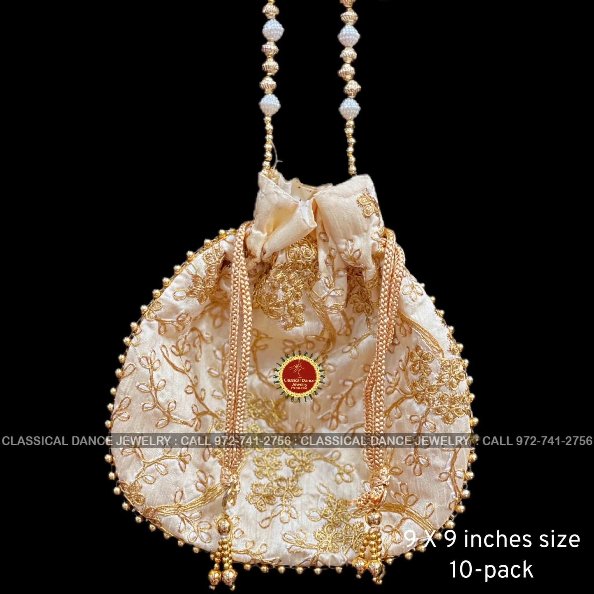 Zardosi Embroidered Pearl Beaded Indian Women Handmade Handbag Potli Bag | Pongal diwali Parties Events, Weddings | Classical Dance Jewelry