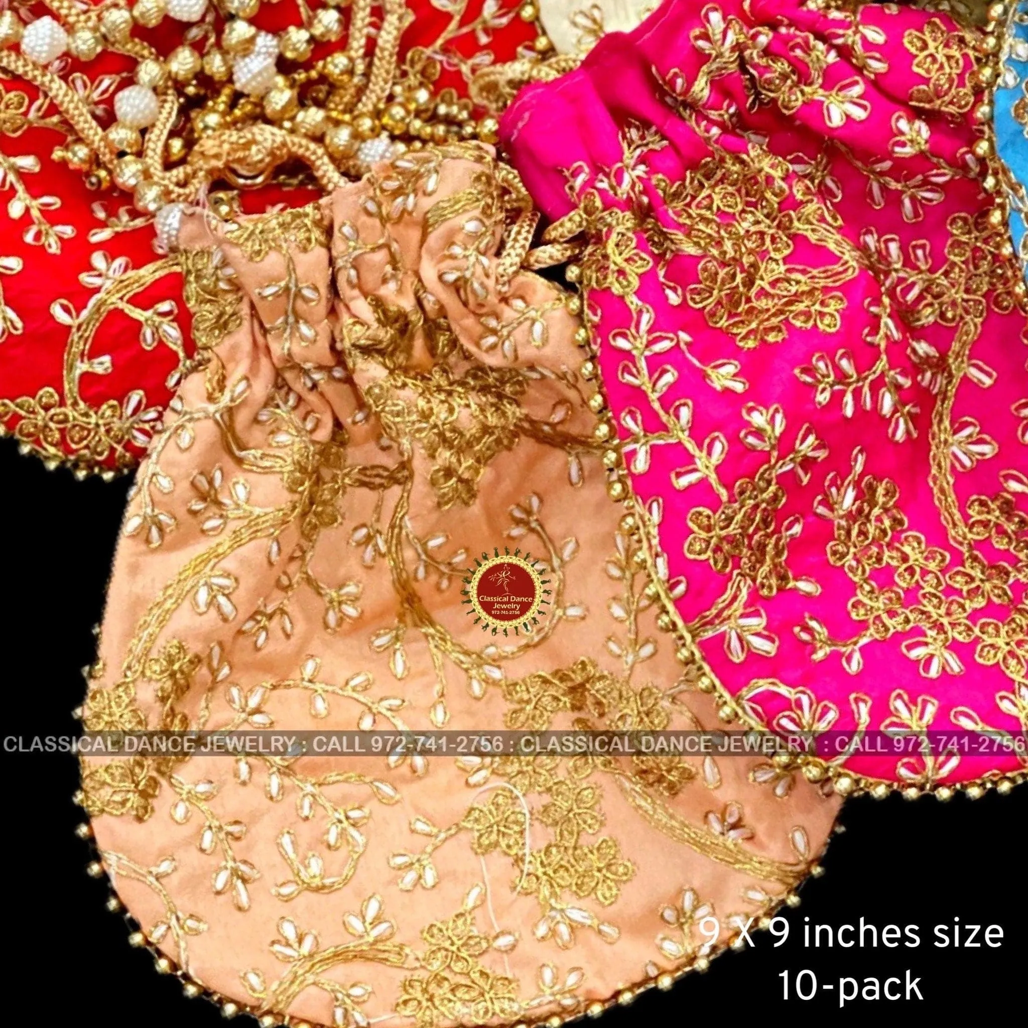 Zardosi Embroidered Pearl Beaded Indian Women Handmade Handbag Potli Bag | Pongal diwali Parties Events, Weddings | Classical Dance Jewelry