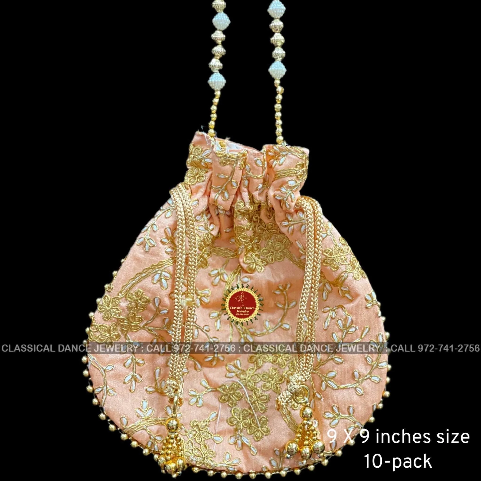 Zardosi Embroidered Pearl Beaded Indian Women Handmade Handbag Potli Bag | Pongal diwali Parties Events, Weddings | Classical Dance Jewelry