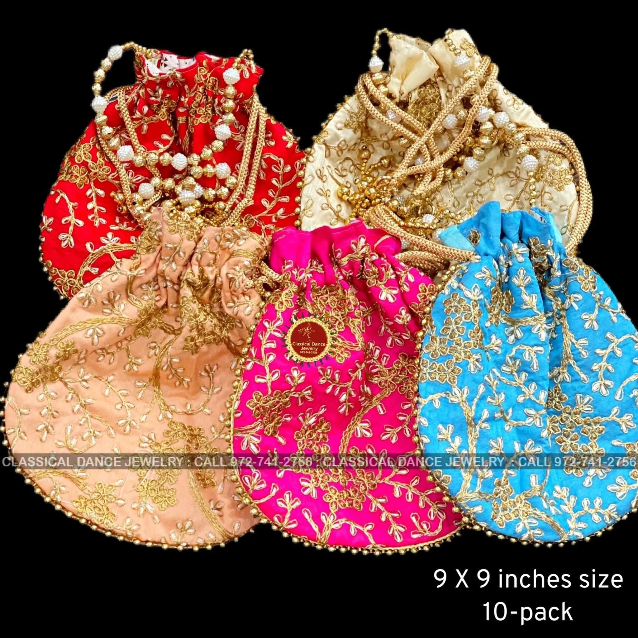 Zardosi Embroidered Pearl Beaded Indian Women Handmade Handbag Potli Bag | Pongal diwali Parties Events, Weddings | Classical Dance Jewelry
