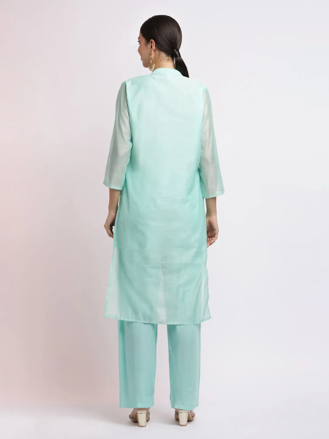 Zari Embroidered Festive Kurta Set With Dupatta