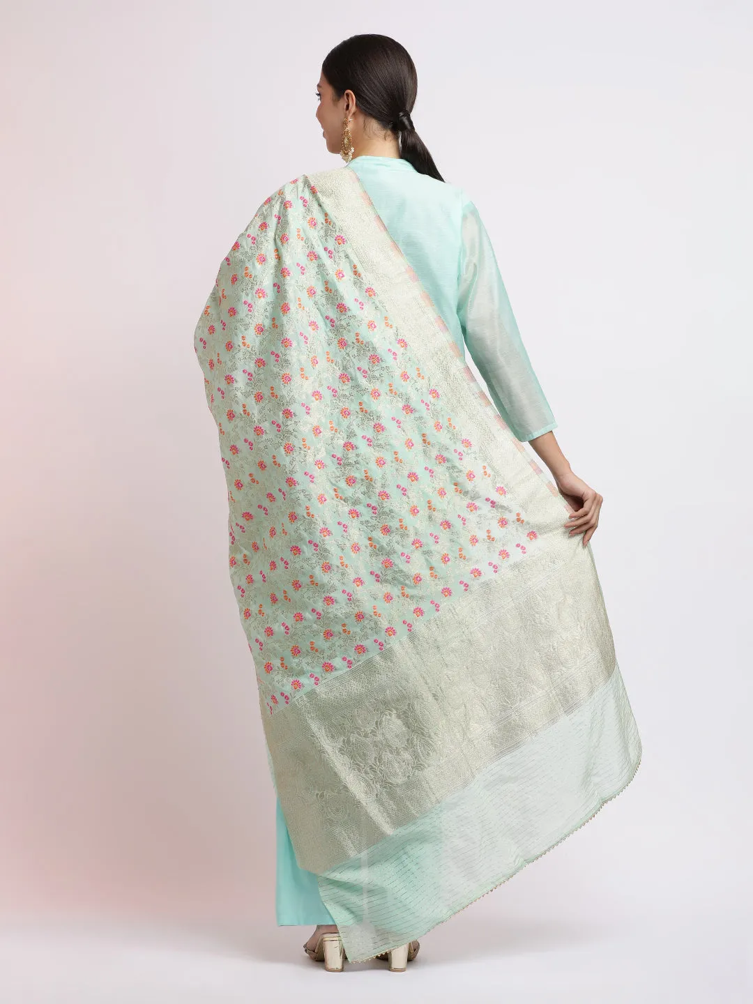 Zari Embroidered Festive Kurta Set With Dupatta